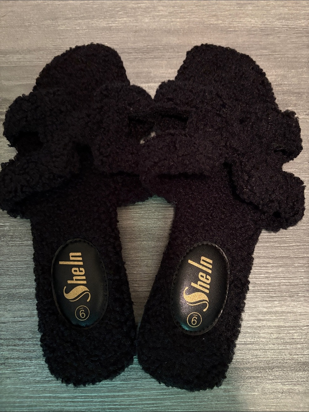 SHEIN Black Bouclé Bow Slide Slippers